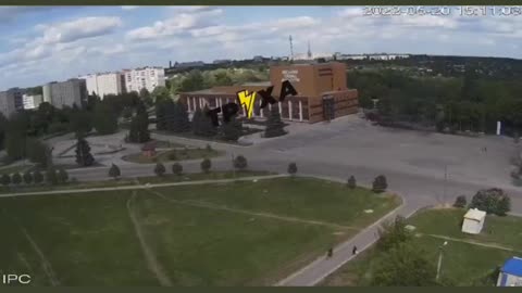 Giant bomb is dropped on building causing huge explosion and smoke