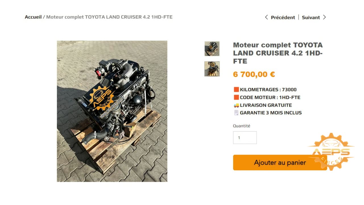 AEPSPIECES.COM - Moteur complet TOYOTA LAND CRUISER 4.2 1HD-FTE