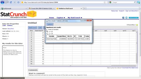 t-Test StatCrunch