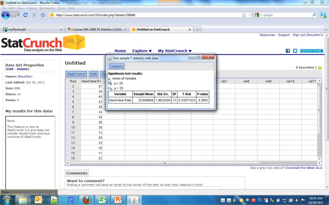 t-Test StatCrunch