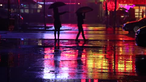 Rainy Rain Night Summer Colorful Reflection Wet