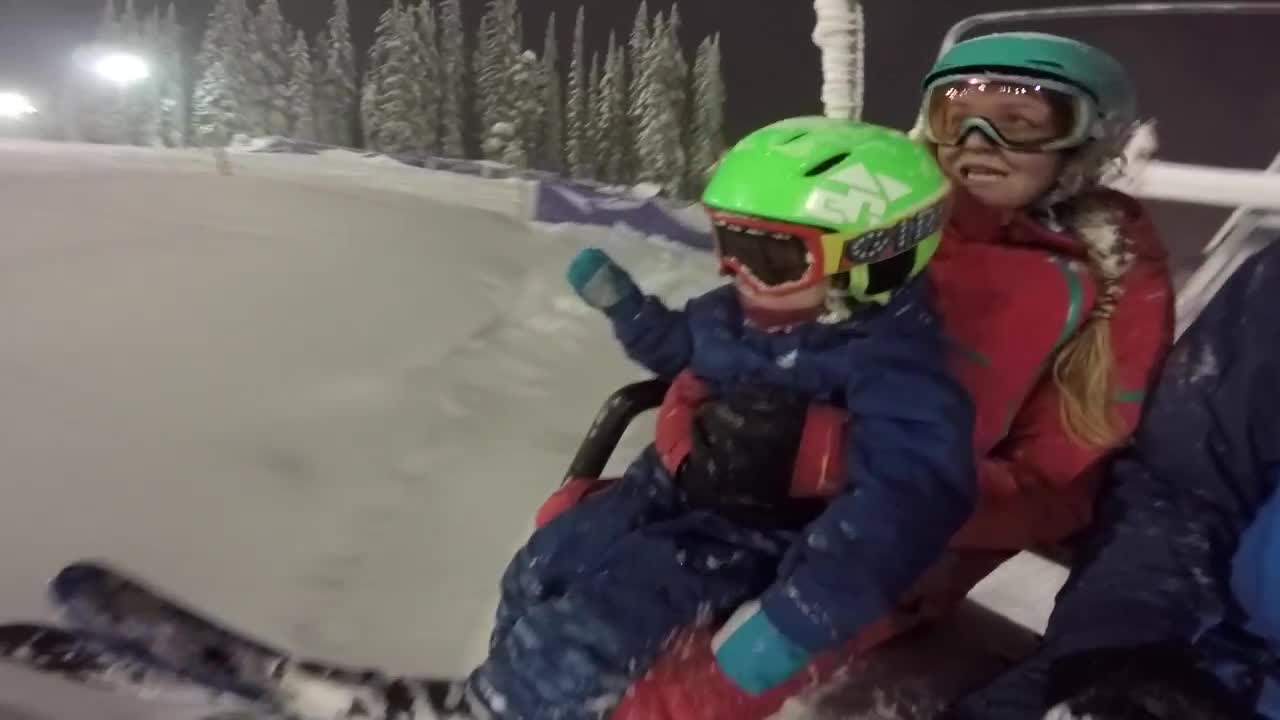 2-year-old shows of his skiing skills