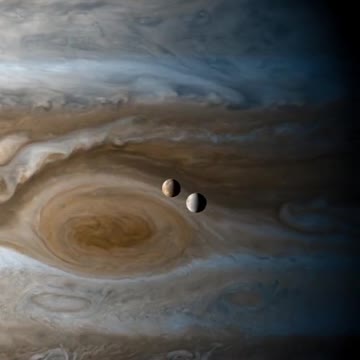Europa & Io moons orbiting Jupiter, captured by the Cassini space probe