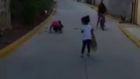 Two people bike scooter fall