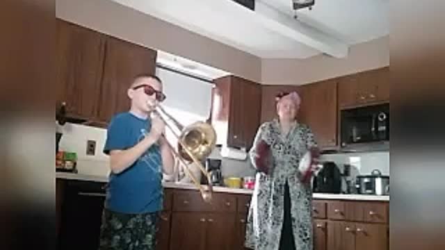 Mother and Son Have Quarantine Band Practice