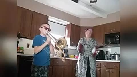 Mother and Son Have Quarantine Band Practice