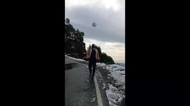 Playing with snow.
