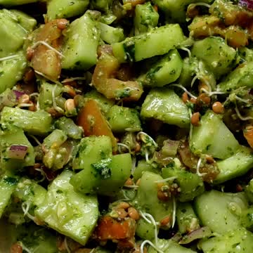 Raw sprouted lentil salad