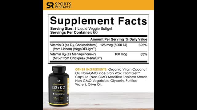 weight loss products I Sports Research Vegan Vitamin D3 + K2 Supplement with Organic Coconut Oil -