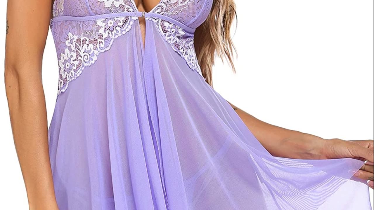 Lace Lingerie Front Closure Babydoll V Neck Nightwear Sexy Chemise Nightie