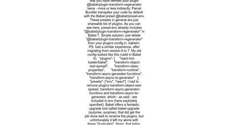 Babel 7 fails with single plugin saying quotDuplicate pluginpreset detectedquot