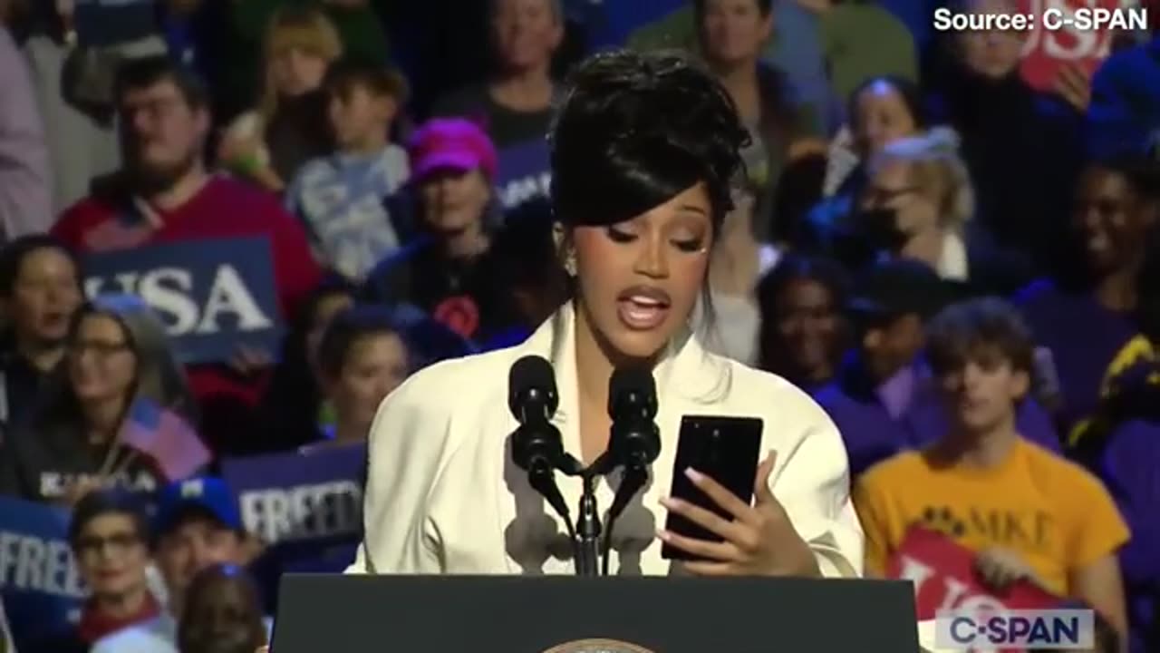 Low IQ, legendary THOT, Cardi B, Brain Farts after her Teleprompter Dies while Shilling for Kamala!