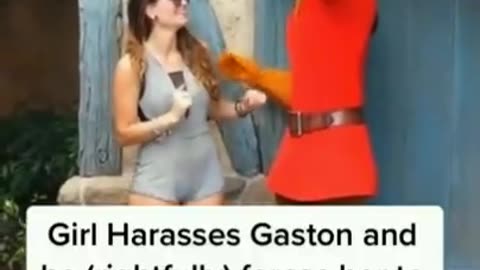 Woman gropes a character performer and he forces her to leave