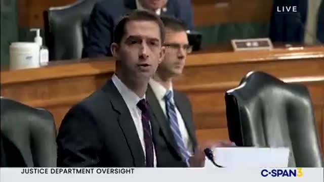 Senator Tom Cotton tells Attorney General Merrick Garland that he should 'resign in disgrace