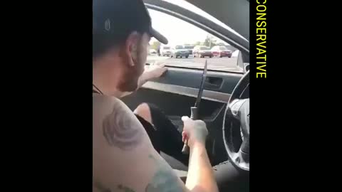 Triggered! Derangement maniac stabs Trump Pence sign