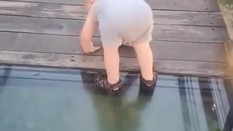 Toddler Attempts to Cross onto Glass Bridge