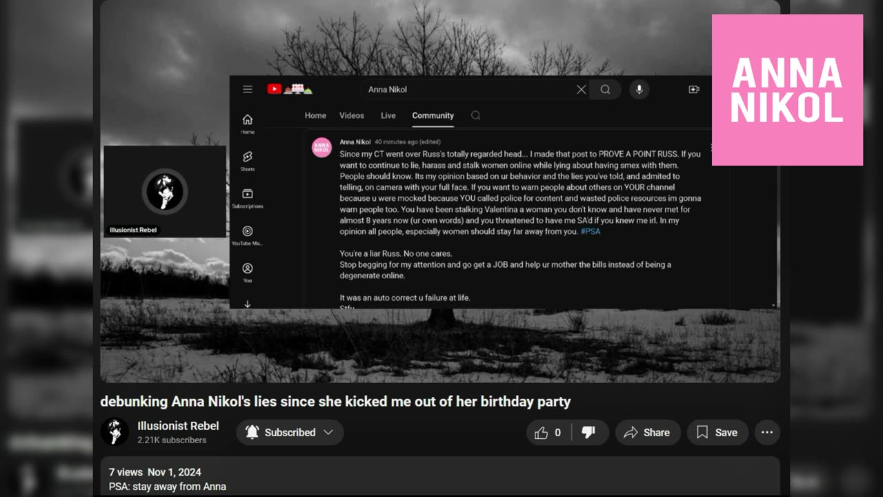 IR 'debunking Anna Nikol's lies since she kicked me out of her birthday party' - Nov 1st, 2024