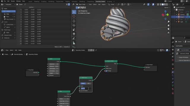 Different processes for making procedural cupcakes in Blender, step six.