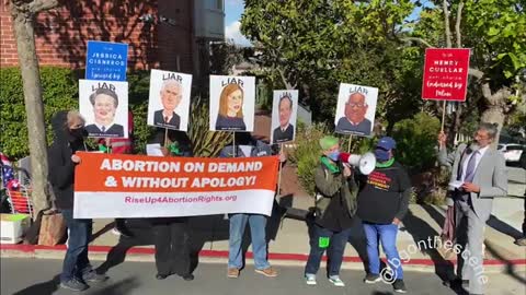 Protesters for abortion rights are outside the San Francisco home of House Speaker Nancy Pelosi.