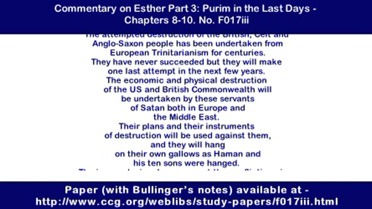 Commentary on Esther Part 3: Purim in the Last Days - Chapters 8-10. No. F017iii