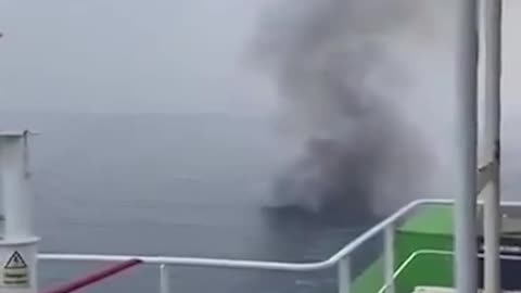 Dramatic moment ship crew blow up approaching explosive laden boat