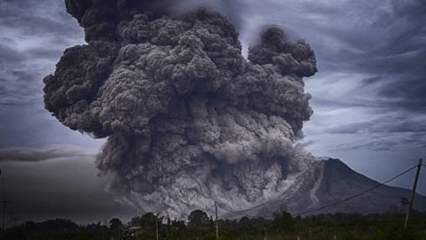 Vulcano ash eruption panorama in the open air