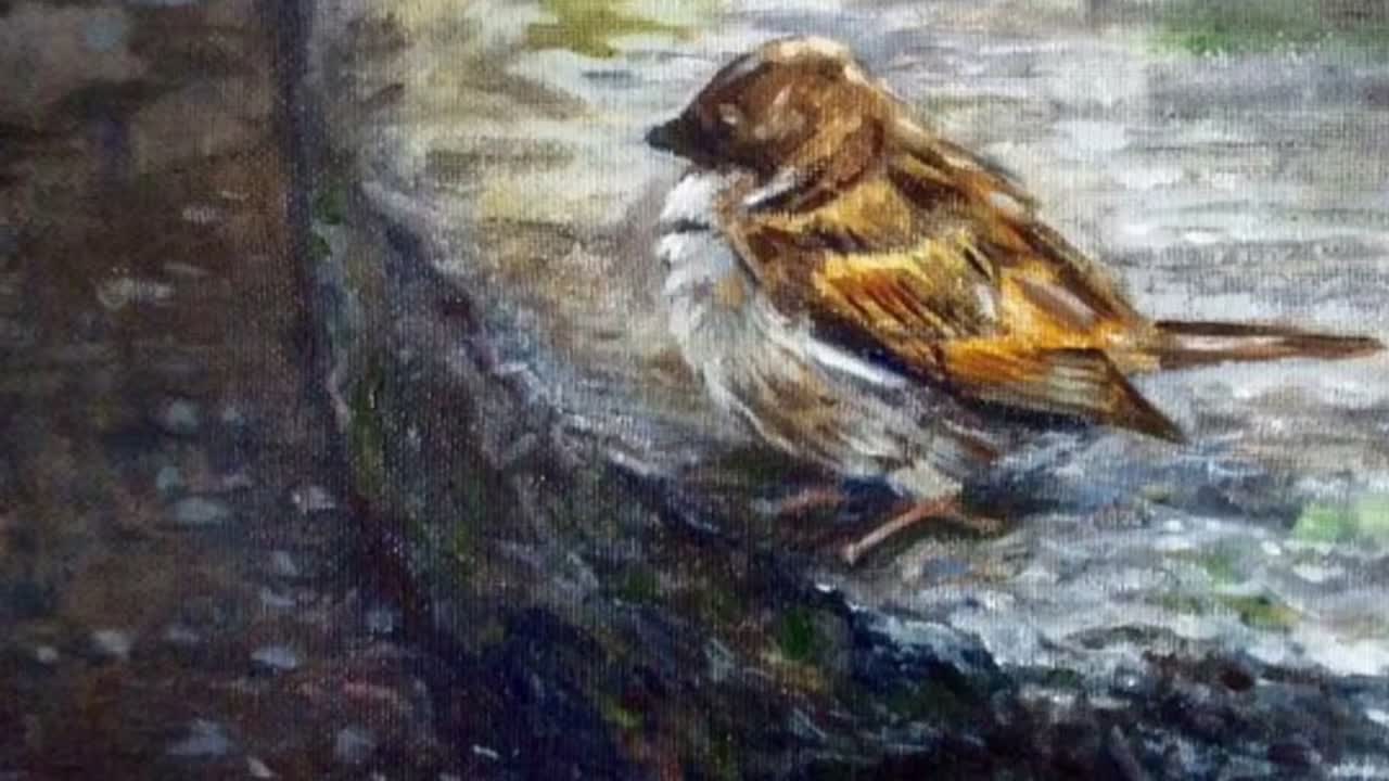 New Impressionist Oil Bird Painting Landscape Artwork By Hilary J England