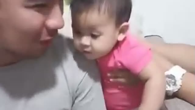 funny this child want to eat his father food