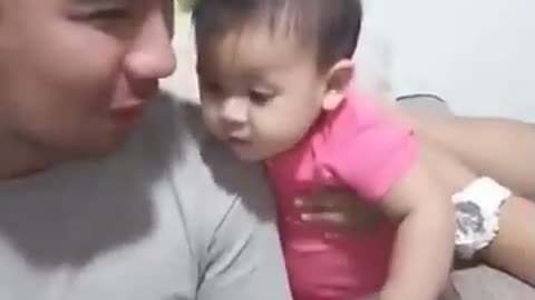 funny this child want to eat his father food