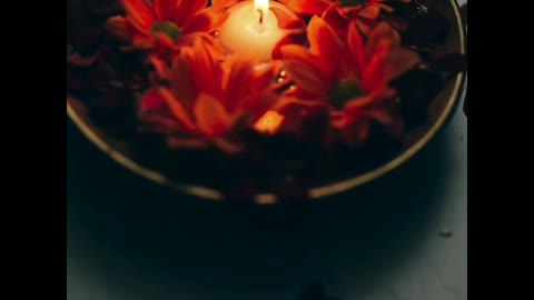 One candle is burning in flower