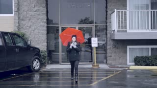 Girl Walk On Her Way Home in Rainy Street