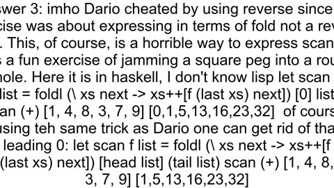 Functional Programming Implementing Scan Prefix Sum using Fold