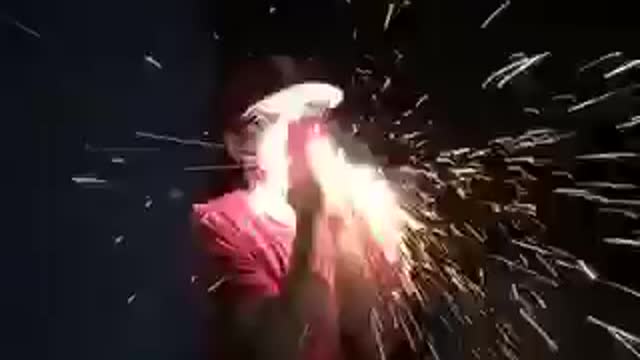 Red shirt fireworks on face