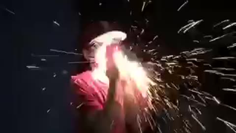 Red shirt fireworks on face