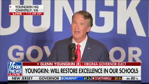 Glenn Youngkin takes the stage after being elected the next Governor of Virginia