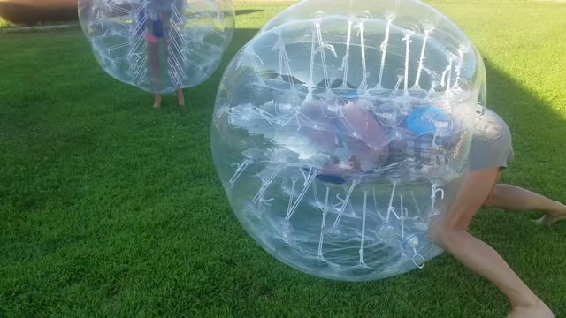 Gramma laughing while stuck in bumper ball