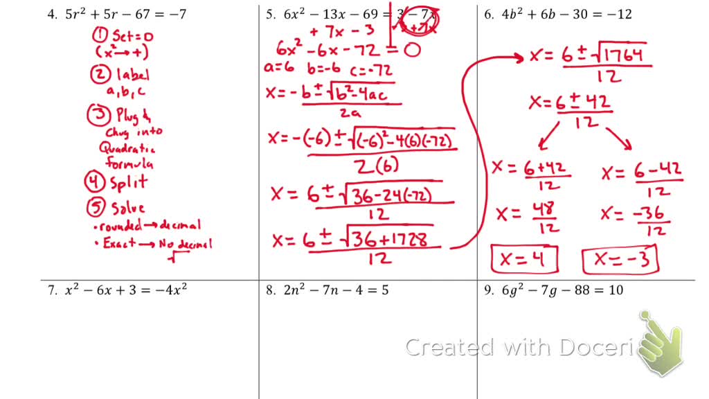 Solving with quadratic Formula part 2