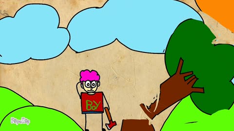 A man cutting a tree🌲.