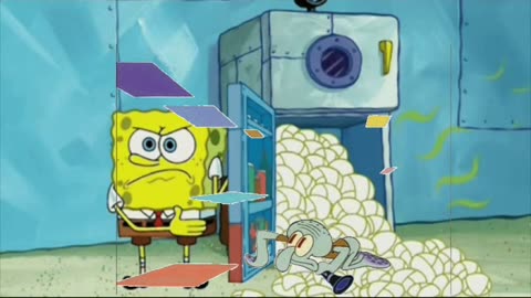 Squidward Is Playing With Tiles While SpongeBob Shows His Diaper Collection