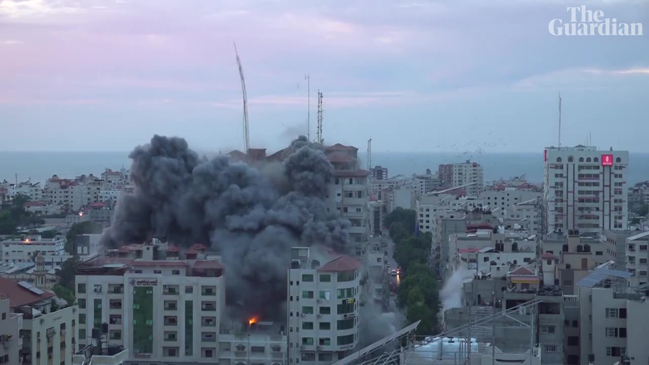 Moment Israeli airstrike hits Gaza tower block after Hamas attack