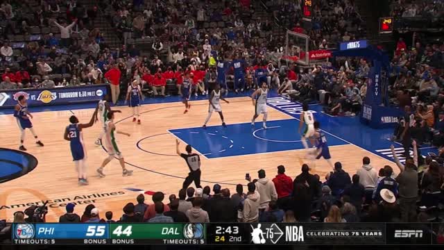 Boban Marjanovic gets a standing ovation from the Mavs fans, immediately puts clamps on Joel Embiid!