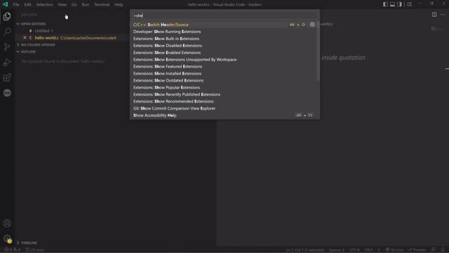 No "Shell Command" in the command palette in VSCode Windows 10