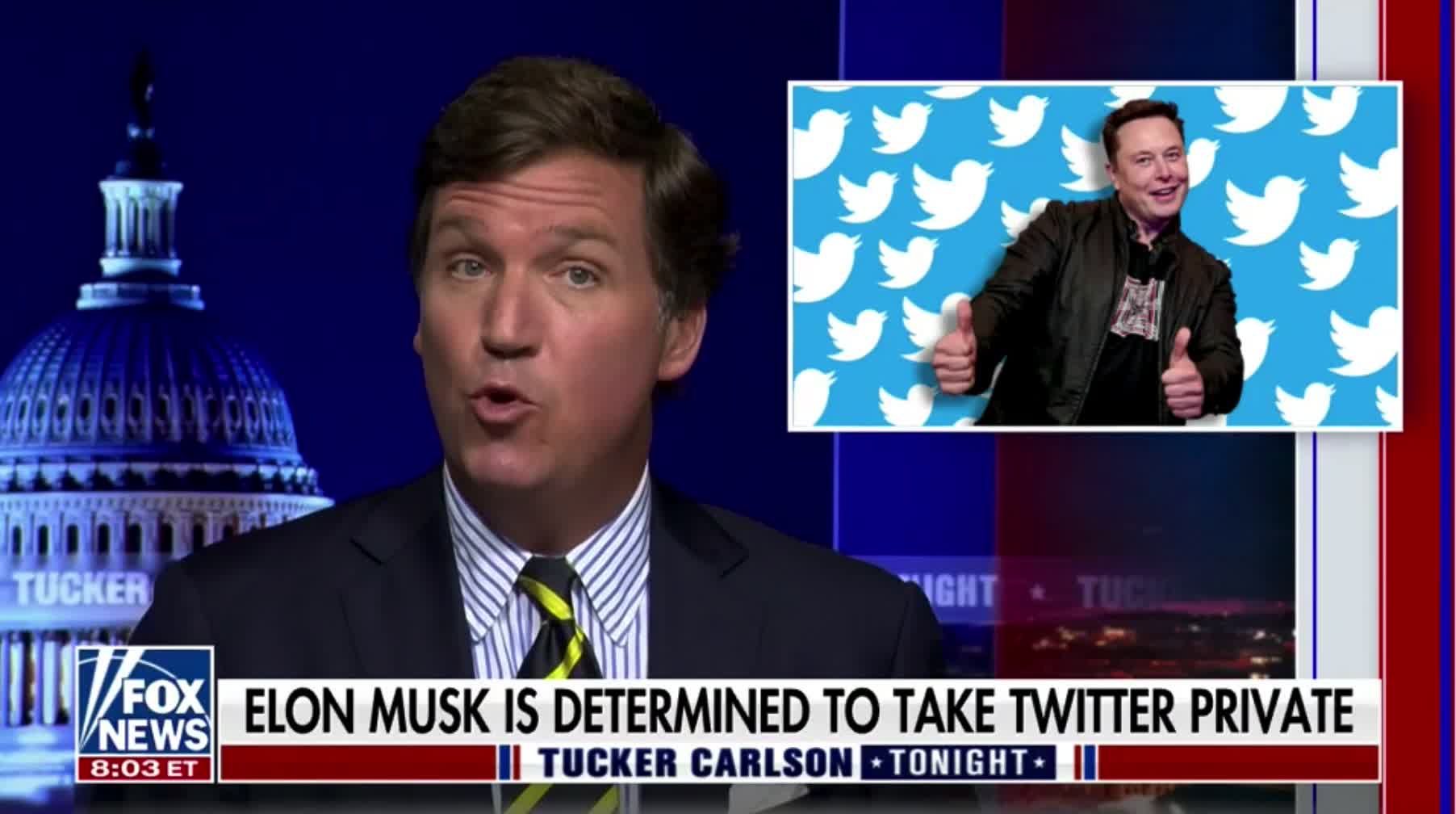 Tucker Carlson on how Elon Musk is trying to save free speech by trying to take over Twitter