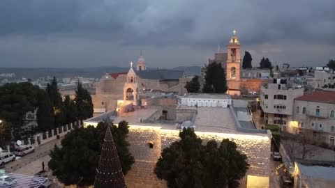 Drone shows a deserted Bethlehem on Christmas Eve.