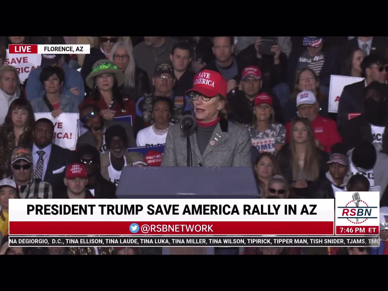 Wendy Rogers speaks at the Arizona rally.