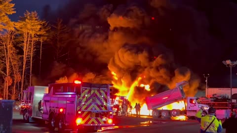 Massive fire involving 3 oil tankers burns at New Hampshire fuel company