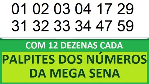 PALPITES DOS NÚMEROS DA MEGA SENA COM 12 DEZENAS fy fz f0 f1 f2 f3 f4 f5 f6 f7 f8 f9