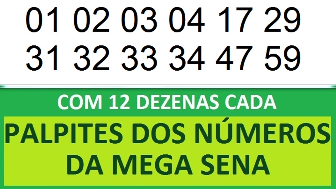 PALPITES DOS NÚMEROS DA MEGA SENA COM 12 DEZENAS fy fz f0 f1 f2 f3 f4 f5 f6 f7 f8 f9