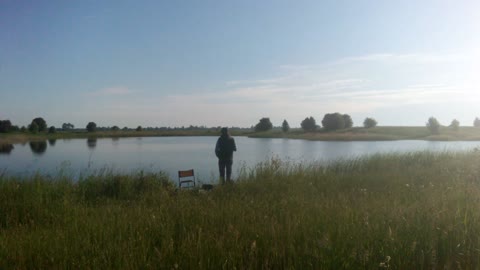 Morning sunrise before fishing in Ukraine village