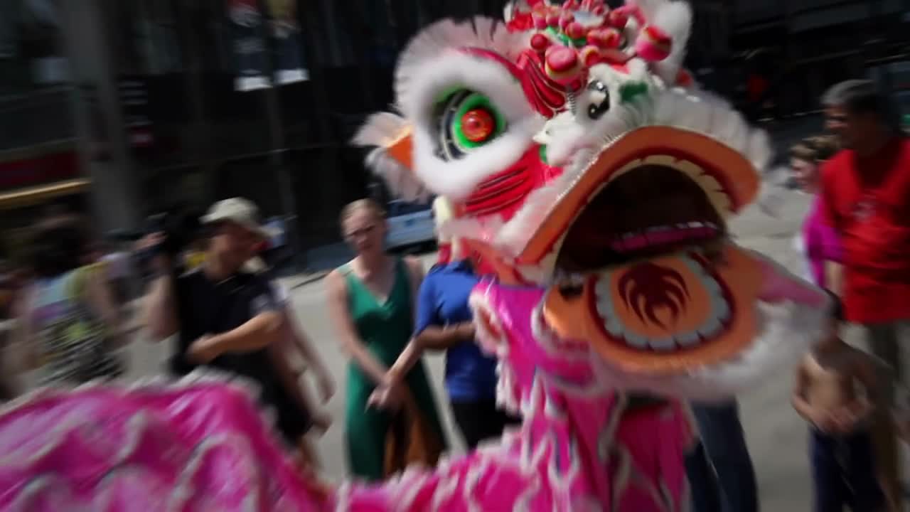 Chinese cultural display in downtown Chicago where people danced